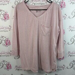 Roxy shirt top stripes pocket red Pink and White Striped Long Sleeve Top